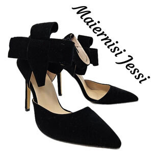 Maiernisi Jessi Stiletto Womens Sz 9.5 Black Velvet Big Bow Knot Pointy
